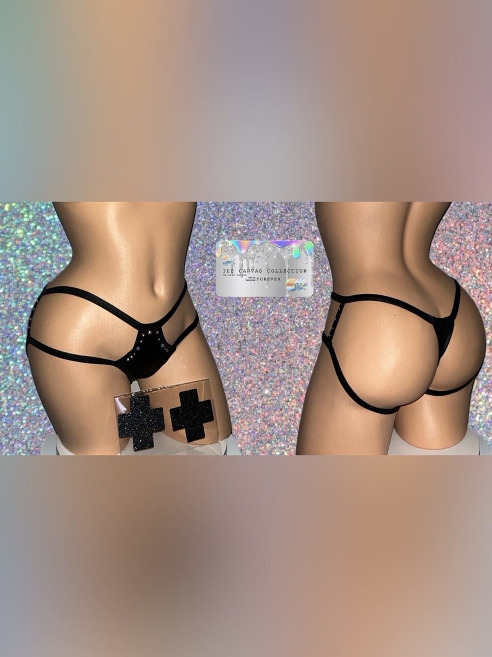 EXOTIC DANCEWEAR: Black Strappy Bikini-Style Lingerie Bottoms & pasties